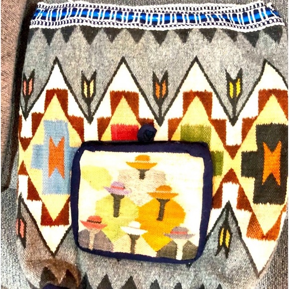 BACKPACK handmade Woven Wool native scene boheimian size16x16 preowned good cond - Picture 11 of 15